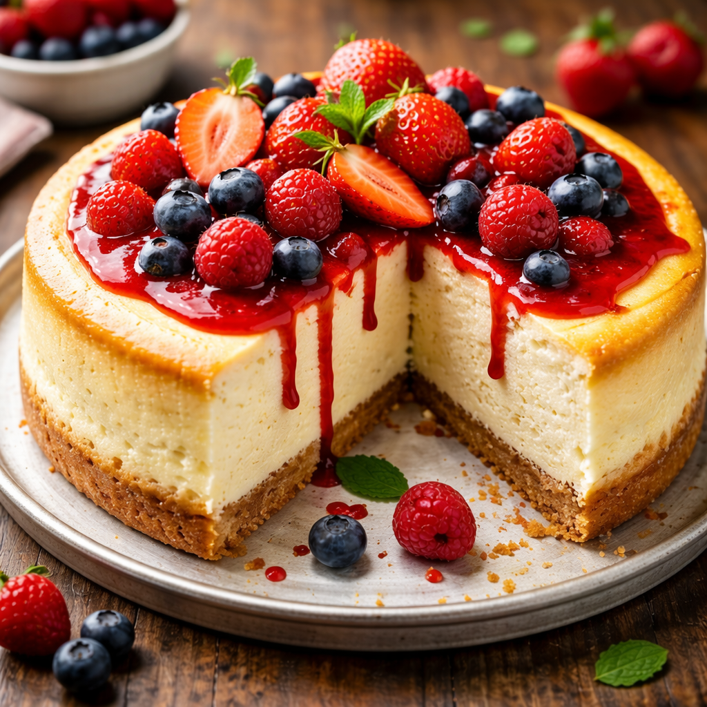 Authentic New York Style Cheesecake with a buttery graham cracker crust and creamy filling