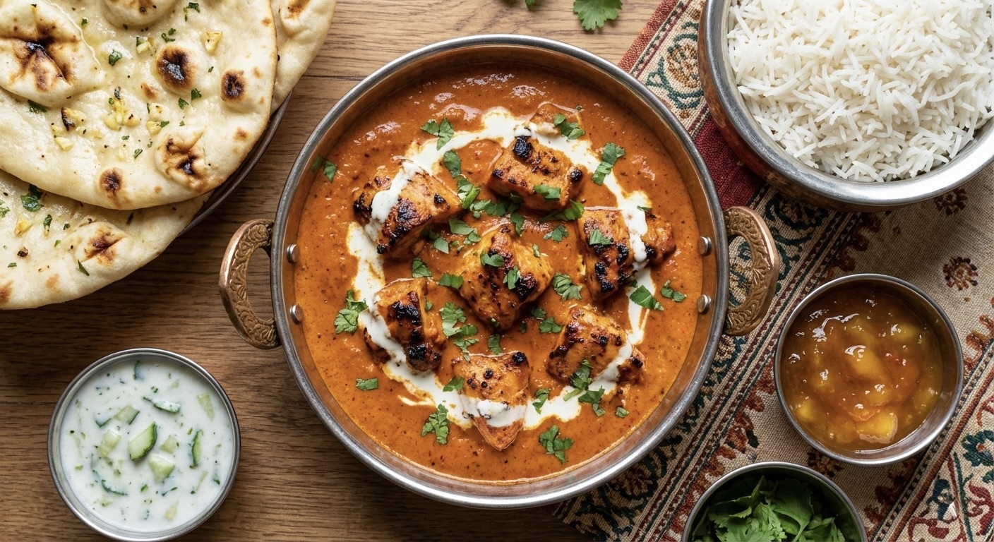 Chicken Tikka Masala with a rich, creamy tomato sauce