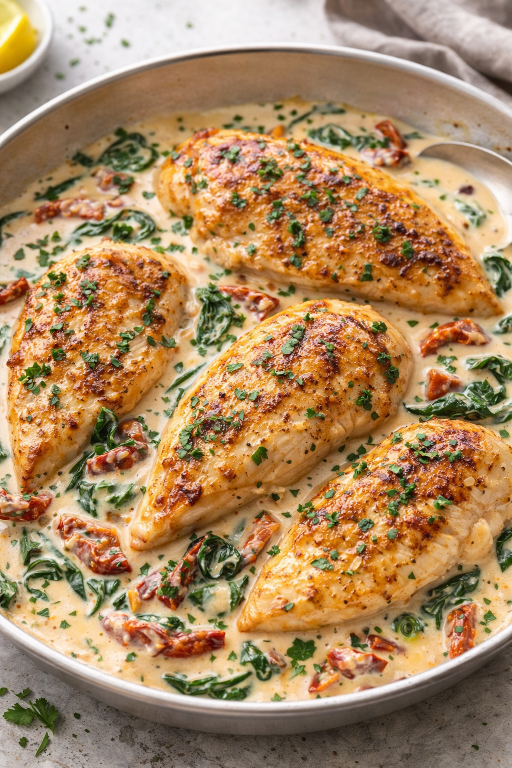 Creamy Tuscan Chicken with herbs and cream